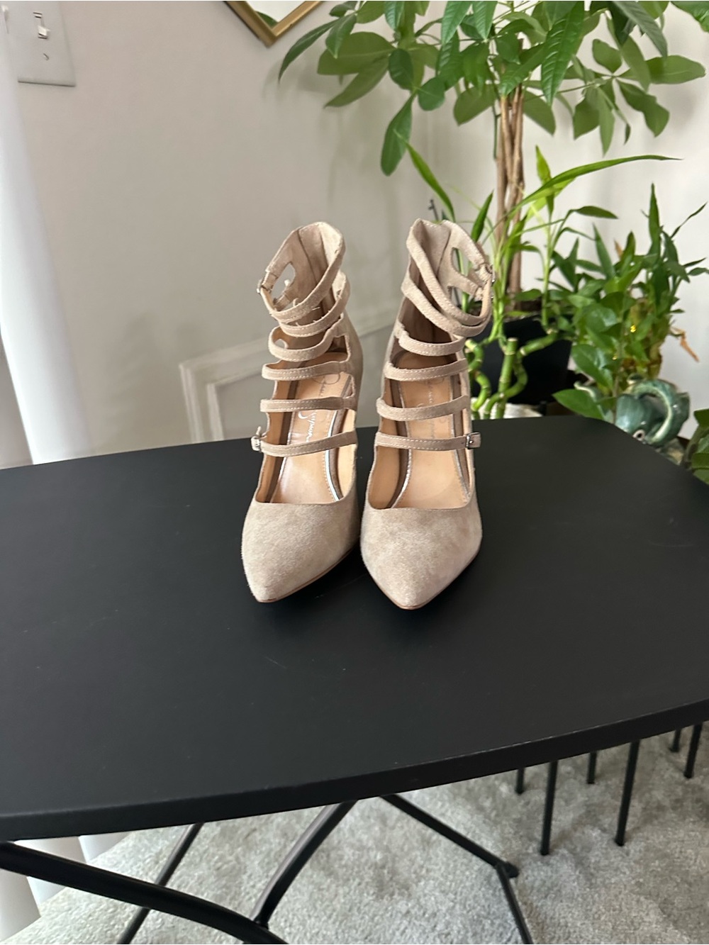 Jessica Simpson Cyndee Suede Strappy Buckle Pointed Toe Heels